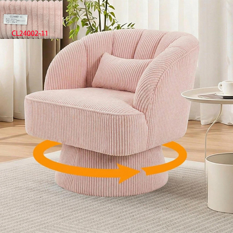 Fauteuil demi-tonneau élégant pivotant en velours côtelé avec fauteuil à rayures, Pink Corduroy, Pink, Pink