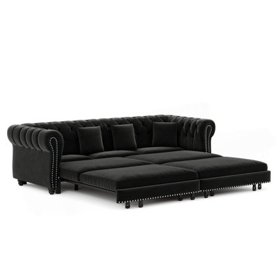 Canapé Chesterfield, canapé-lit gigogne 3 en 1 de 89 po, canapé-lit convertible, canapé-lit très grand, méridienne, canapé en velours 3 places avec repose-pieds mobile, conception capitonnée