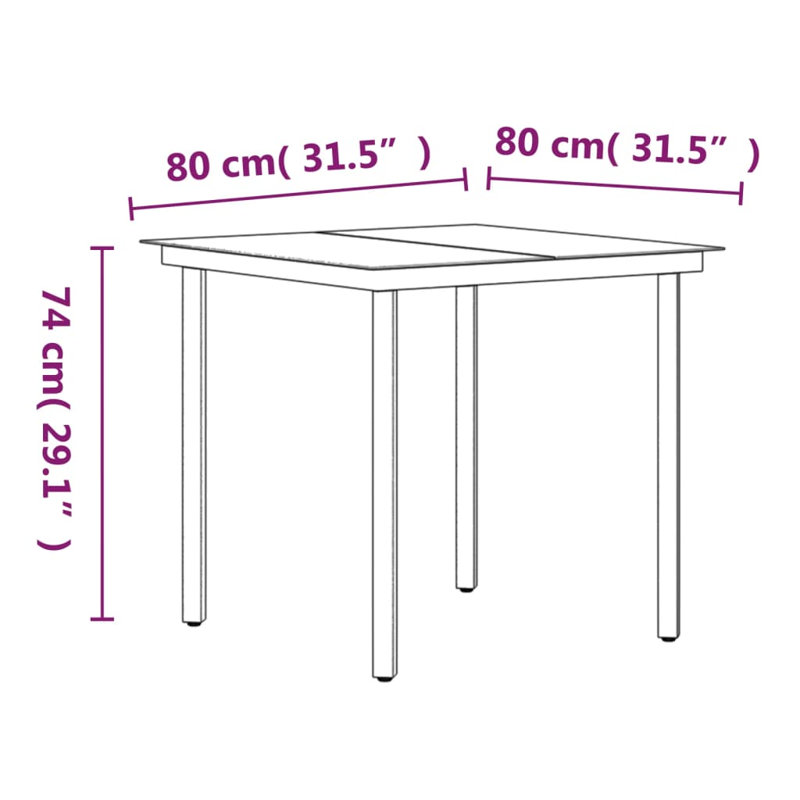 Pattaya Patio Dining Set with Rectangular Table , Cushions Included, Gray, 29.1" H x 31.5" L x 31.5" W, 2