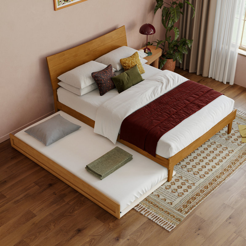 Phoenix Wood Platform Bed with Trundle, Light Toffee, Full