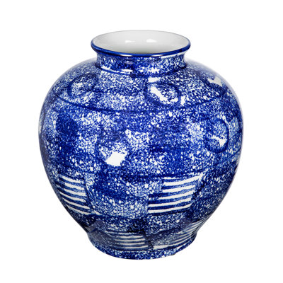 Caleb Decorative Vase, Speckled Glazed Finish, Blue-White Porcelain 9 Inch