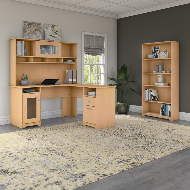 Shelonda 3 Piece Computer Desk Office Set, Natural Maple