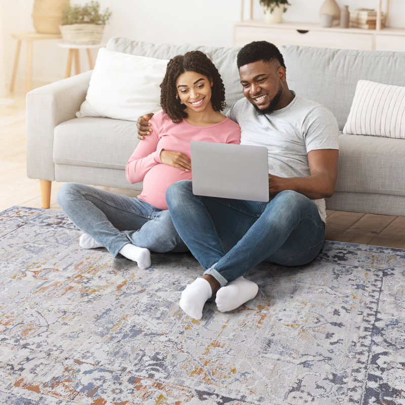 Ivory and Grey Abstract Cotton Synthetic Area Rug 2' x 3'