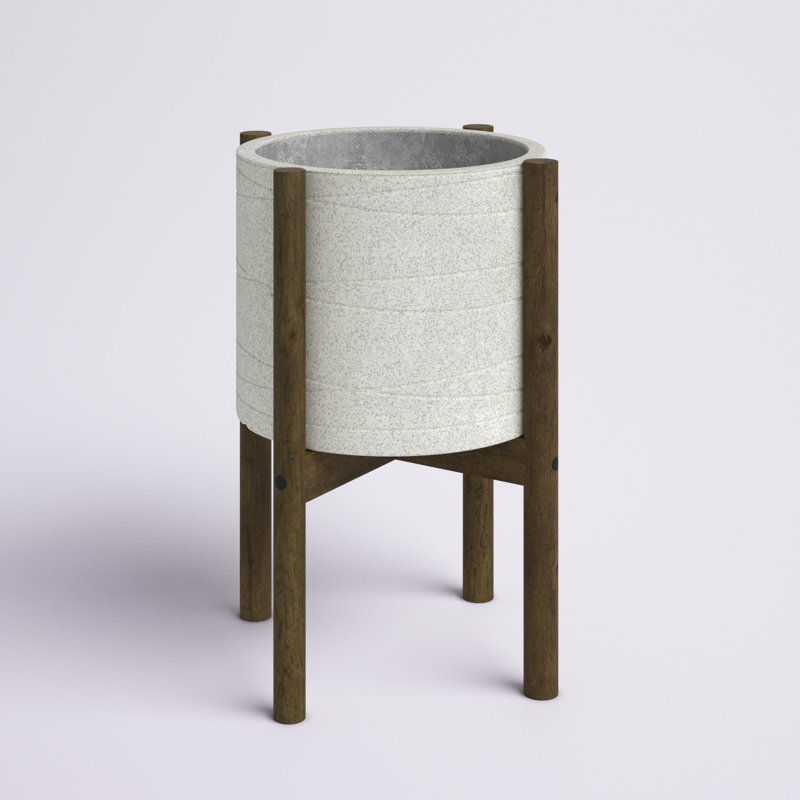 Jayzeon Handmade Pot Planter, Ivory/Dark Walnut, 8" H x 8.9" W x 8.9" D
