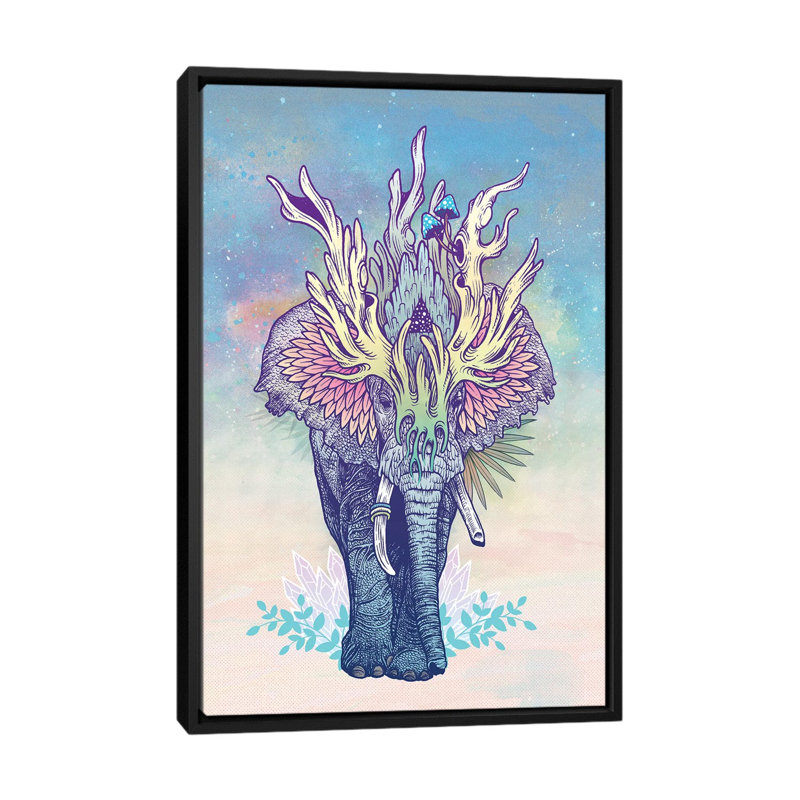 « rites éléphant », impression sur toile, H 26 po x l 18 po x P 1,5 po, Toile avec cadre noir, Pas de tapis