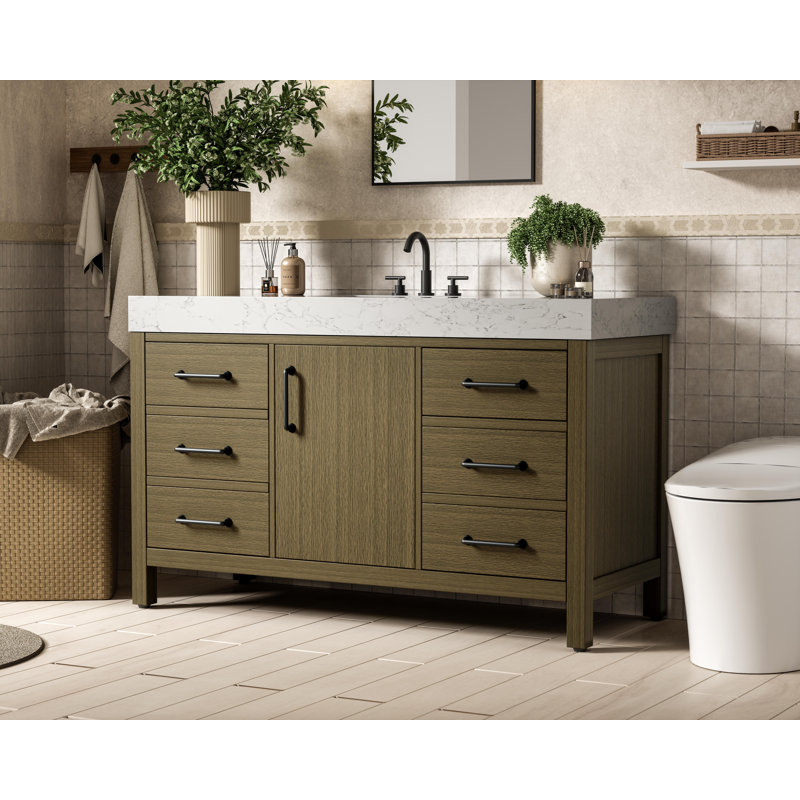 Meuble-lavabo simple 54 po_Traditional_VF60654, Brun châtaigne