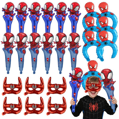 Ensemble de 24 ballons, serre-têtes et ballons en aluminium Spiderman pour décoration de fête d'anniversaire (filles/garçons).