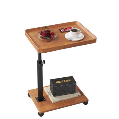 Mobile C Shaped End Table Height Adjustable Wooden Sofa Side Snack Table Laptop Desk with Shelves