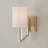5" W x 10.25" H 1-Light Wallchiere Sconce in Matte Brass with Clear Acrylic Accents and Cylindrical White Fabric Shades