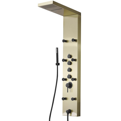 8-Jet Rainfall Shower Tower Shower Panel System With Rainfall Waterfall Shower Head And Shower Wand In Brushed Nickel