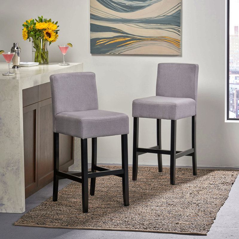 30-Inch Fabric Barstool With Solid Wood Frame (Set Of 2), Gray