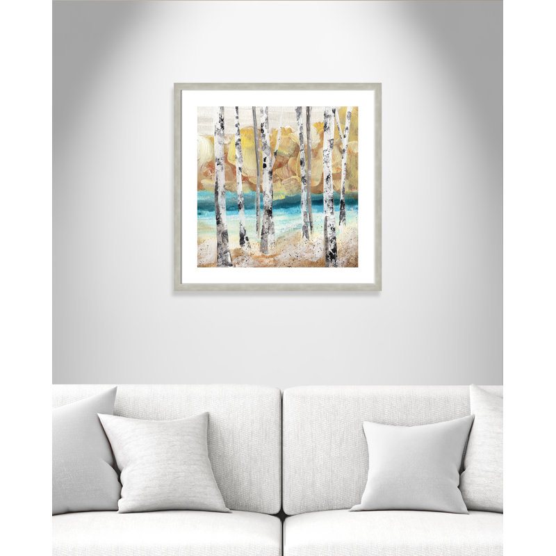 Arbres II - peinture encadrée, Cadre argent, H 28 po x l 28 po x P 1,13 po