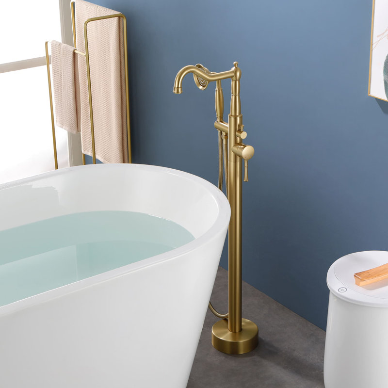 Floor Tub Filler with Diverter, Brushed Gold