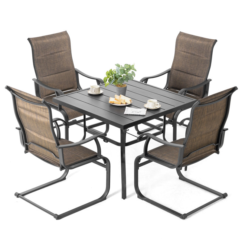 Barsaga 4 - Person Patio Dining Set Umbrella Hole Included Square Table, Brown