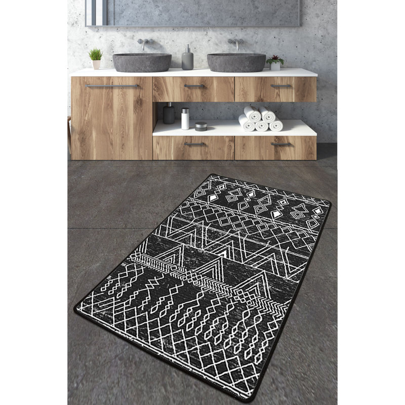 Tapis de bain luxueux, antibactérien, antidérapant, 100% polyester, 27,6 po x 47,2 po | 700 g / m² | Lavable à la machine à 30 ° C, noir élégant, anthracite et blanc | Hauteur des poils doux: 0,4 po, parfait pour la sécurité et le confort de la salle de bain