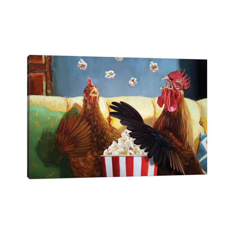 «Popcorn Chickens» - reproduction d'art, H 12 po x l 18 po x 1,5 po, Toile tendue