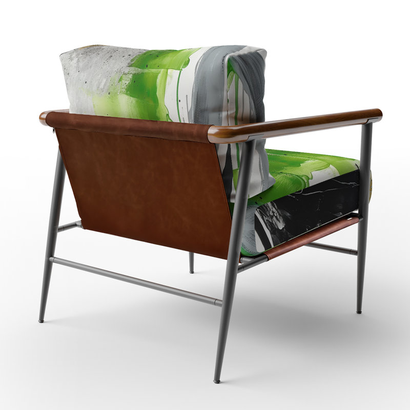 Vert et noir géométrique Enchantment I - Chaise rembourrée moderne avec accoudoirs en marbre, Noir