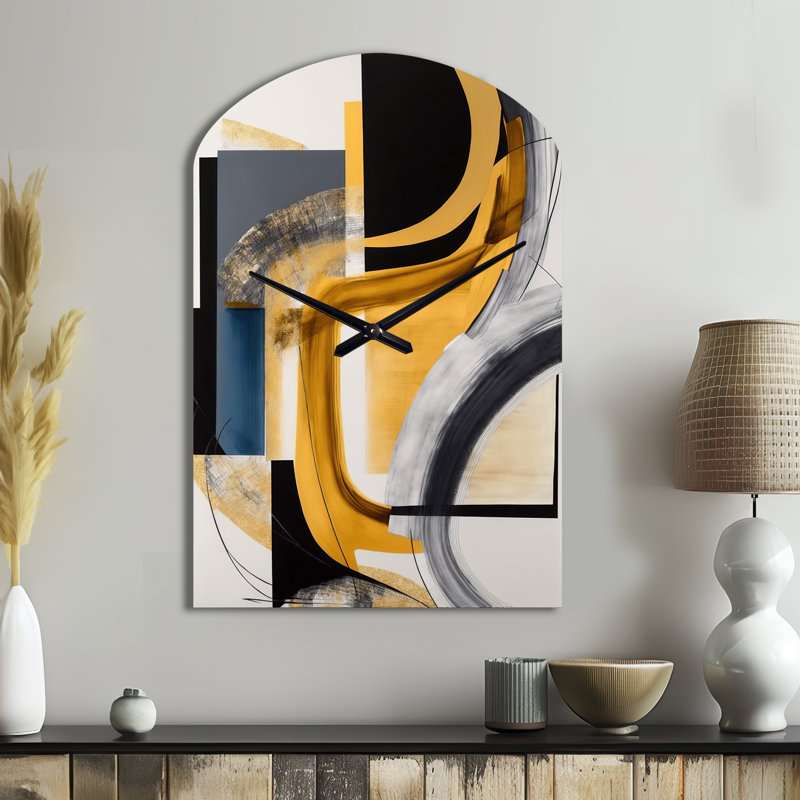 Horloge murale Glam Gold and Black Expression IV - Abstract Spirals, Moyenne