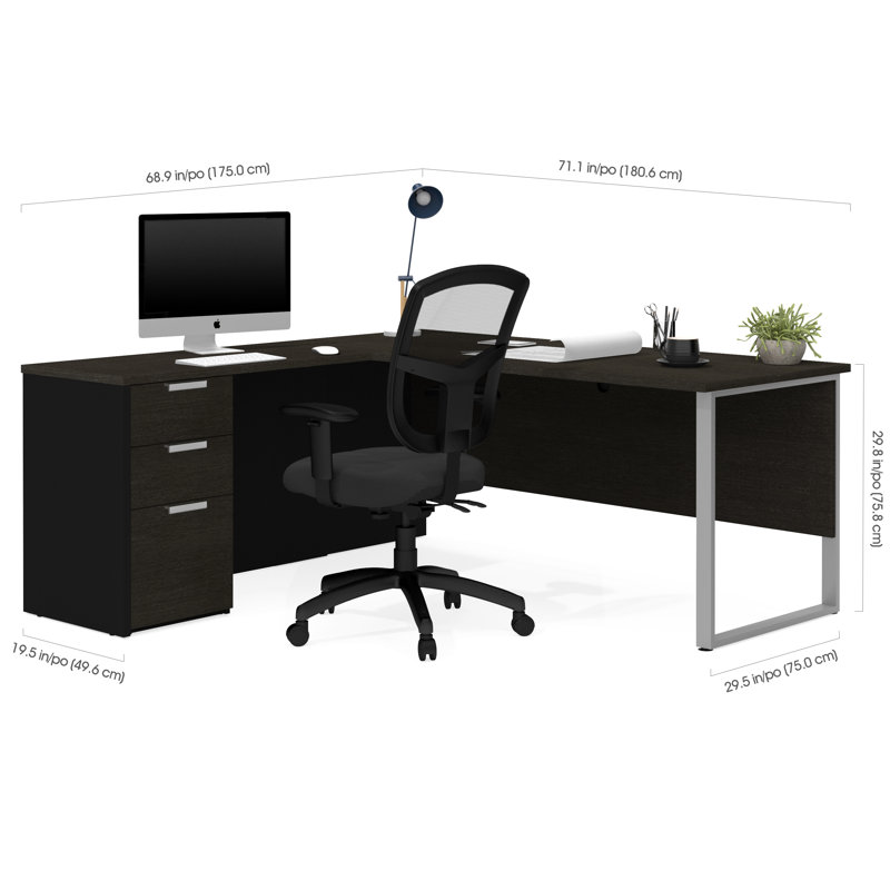 Kadian Reversible L-Shape Excutive Desk with Drawers, Deep Gray & Black
