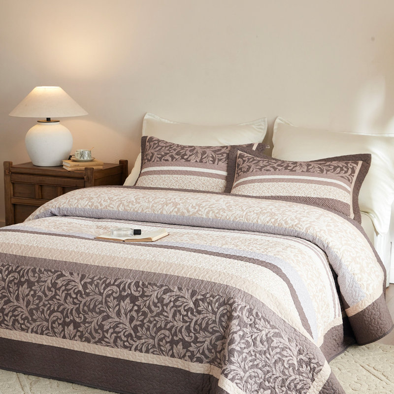 Classic Cottage Floral Cotton Quilt Bedspread Set, Grand lit