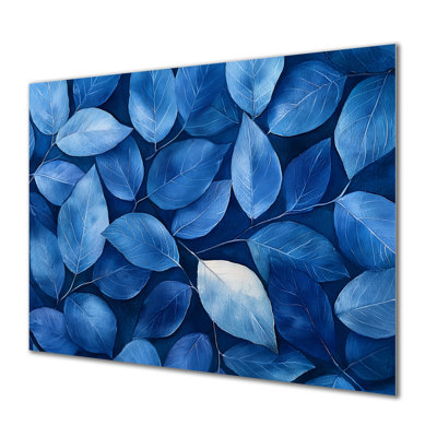 Indigo feuilles feuillage collage II - impression d'art en métal traditionnel, feuilles en métal