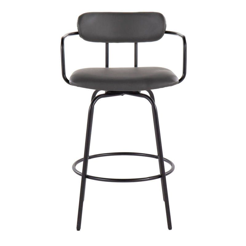 Lakyia Swivel Upholstered Counter Stool with Metal Frame, Gray Faux Leather/Black Frame