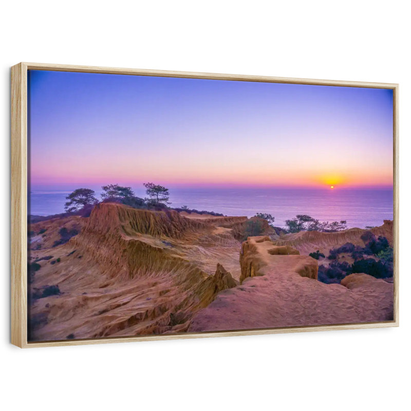 Coucher de soleil Torrey Pines, Cadre flottant en bois naturel, 37 po x 25 po