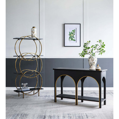 Console 47,2 "x 15,7" x 31,9 "en bois noir avec accents dorés