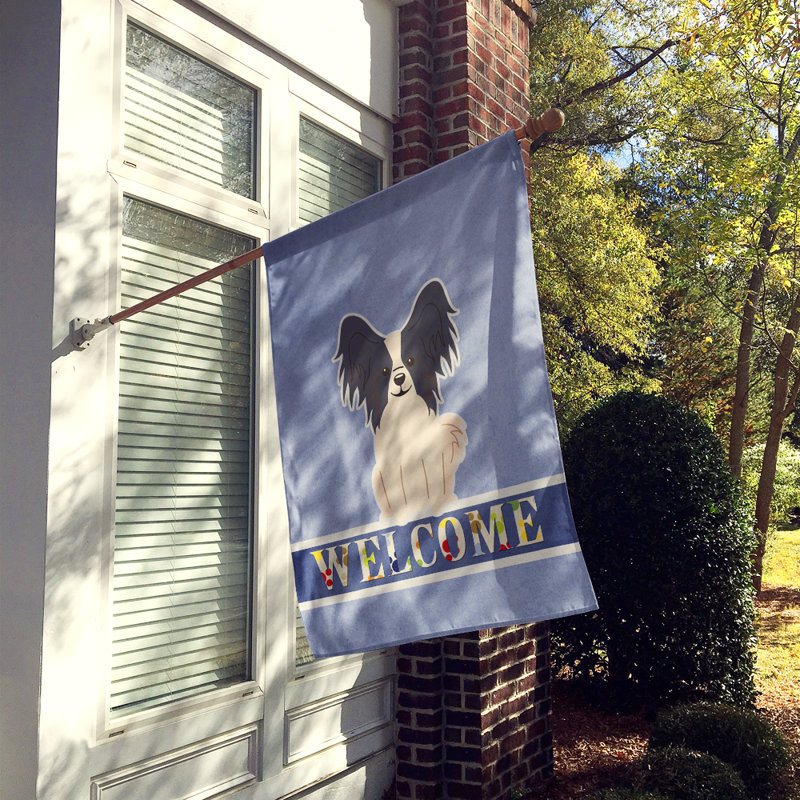 Polyester 2 côtés 40 x 28 po welcome drapeau maison, Papillon noir assis