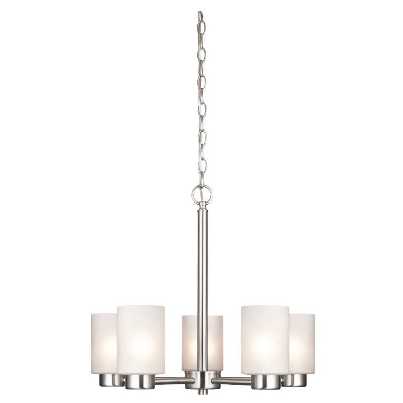 Lustre classique à 5 lumières Burchfield, Nickel brossé, Verre bullé et givré