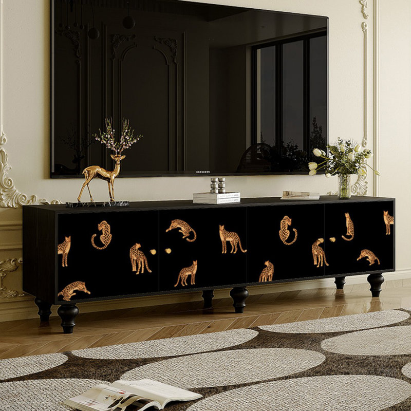 Meuble télé moderne en bois massif noir,  H 21,65 po x L 78,74 po x l 15,75 po