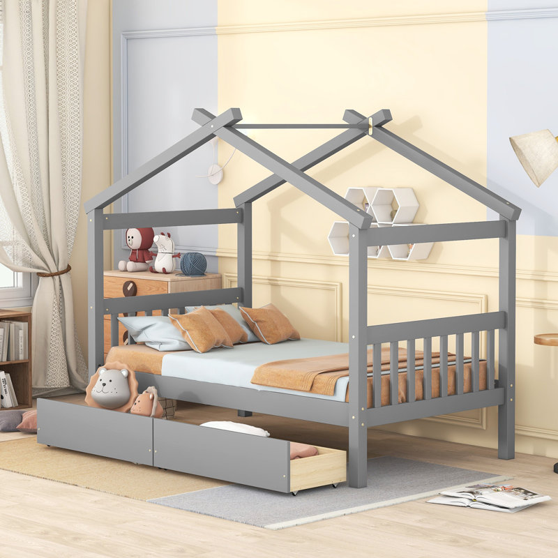 Pittston 2-Drawer Standard Bed Wooden House Bed, Twin, Gray