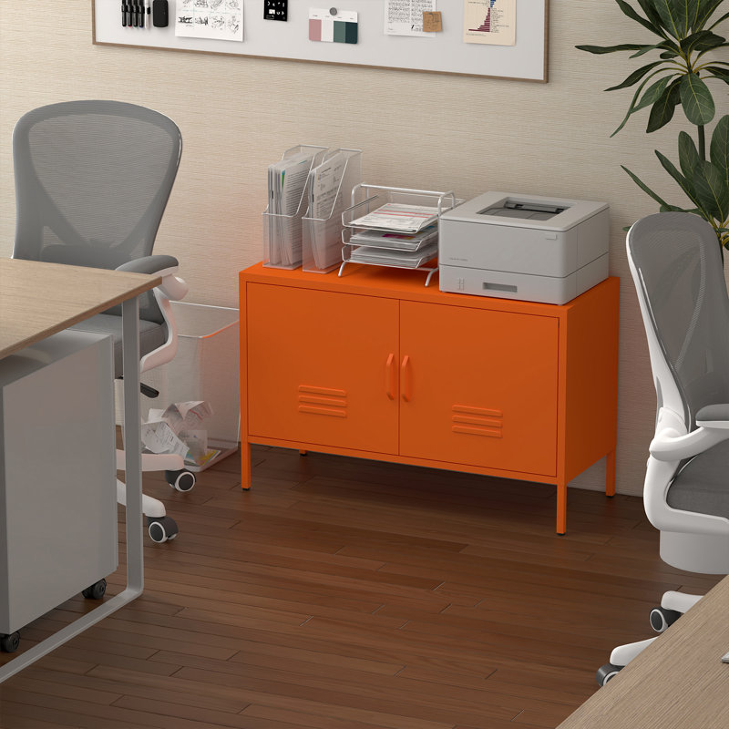 Locker Cabinet,Metal Storage Cabinet With 2 Doors,Morden Tv Stand For Living Room,Bedroom,Orange, Orange