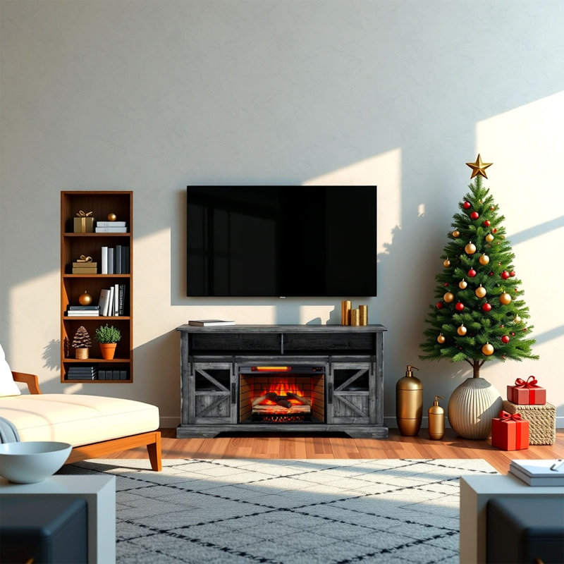 60 Inch Electric Fireplace Entertainment Centre With Door Sensor, Grey
