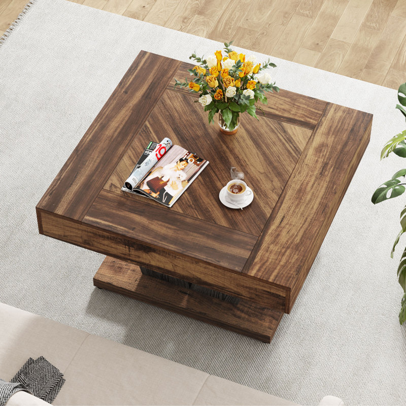 31.5" Square Coffee Table, Rustic Brown/Black