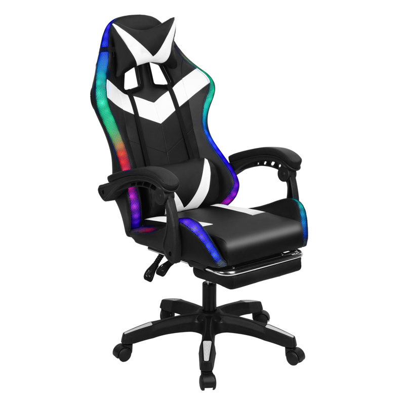 Gaming Chair, Computer Chair With Rgb Led Lights, High Back Ergonomic Chair For Adults With Footrest And Linkage Armrests& Headrest Lumbar Support (With Bluetooth Speakers)