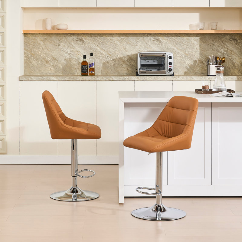 Ensemble de 2 tabourets de bar réglables avec repose-pieds chromé, base pivotante et similicuir personnalisé pour un confort et un style modernes
