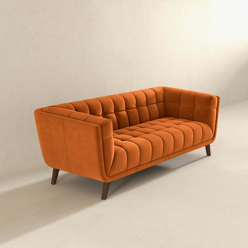 Grand canapé en velours orange brûlé Addison, Orange, Oui, Noyer