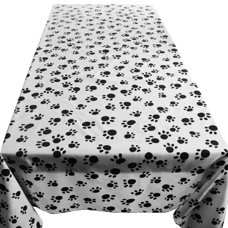 Paw Print Tablecloths, Black on White, 58" W x 108" L