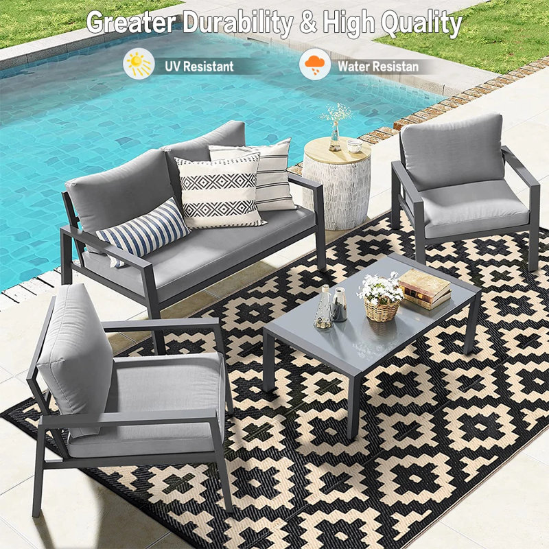 Modern Geometric Design Reversible Outdoor Rug, Rectangle 6' x 9'
