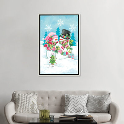 «Happy Holiday Snow Couple», reproduction d'art sur toile encadrée