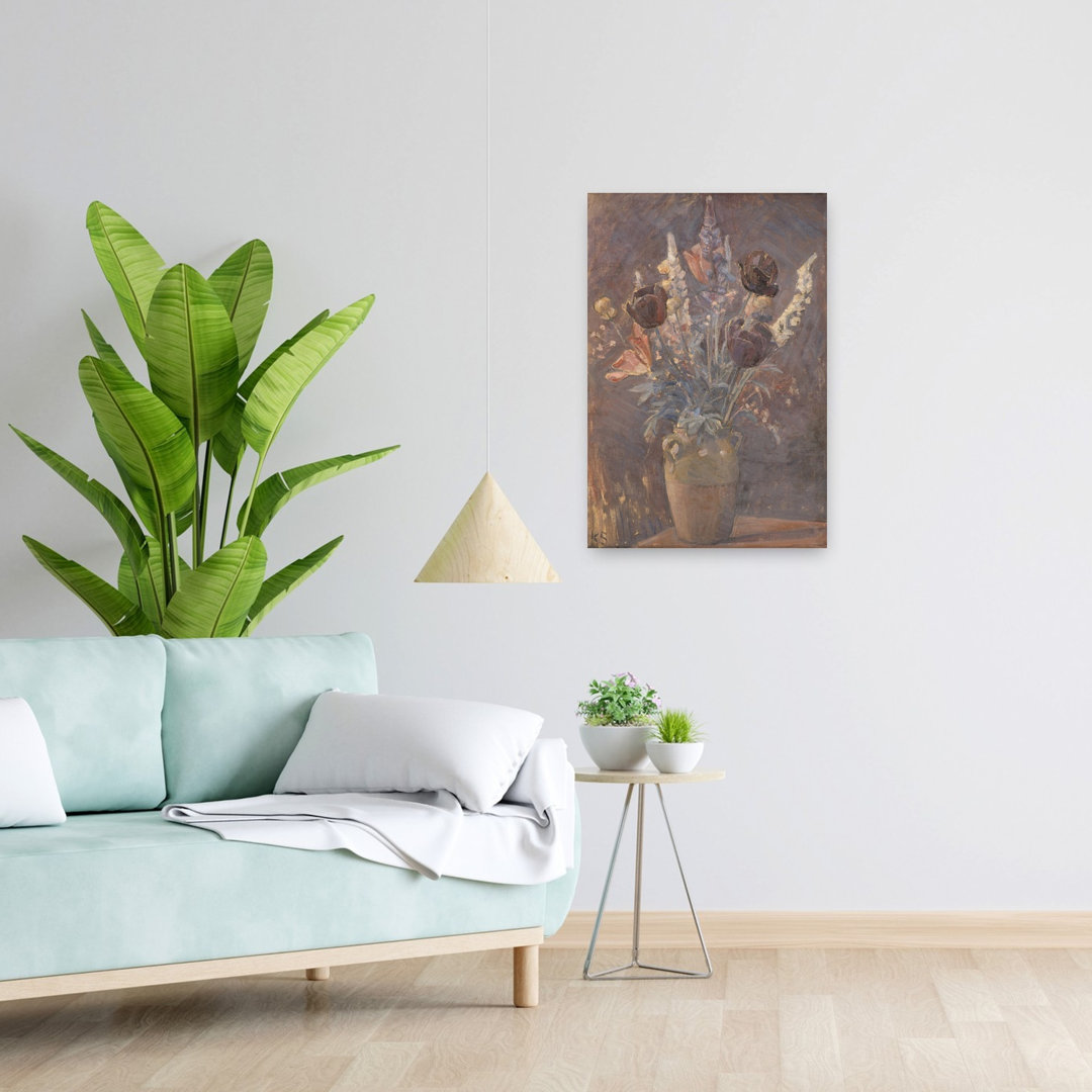 Clay Vase With Tulips and Other Flowers By Karl Schou Abstract Contemporary Wall Art Print
