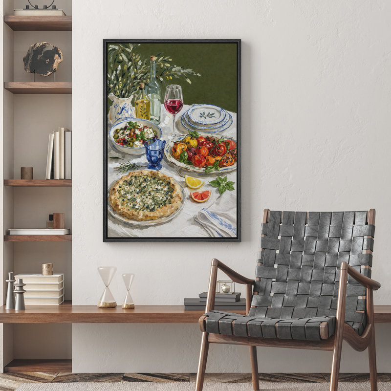 Reproduction d'art méditerranéen encadré sur toile, 24" H x 16" W x 1.5" D, Black