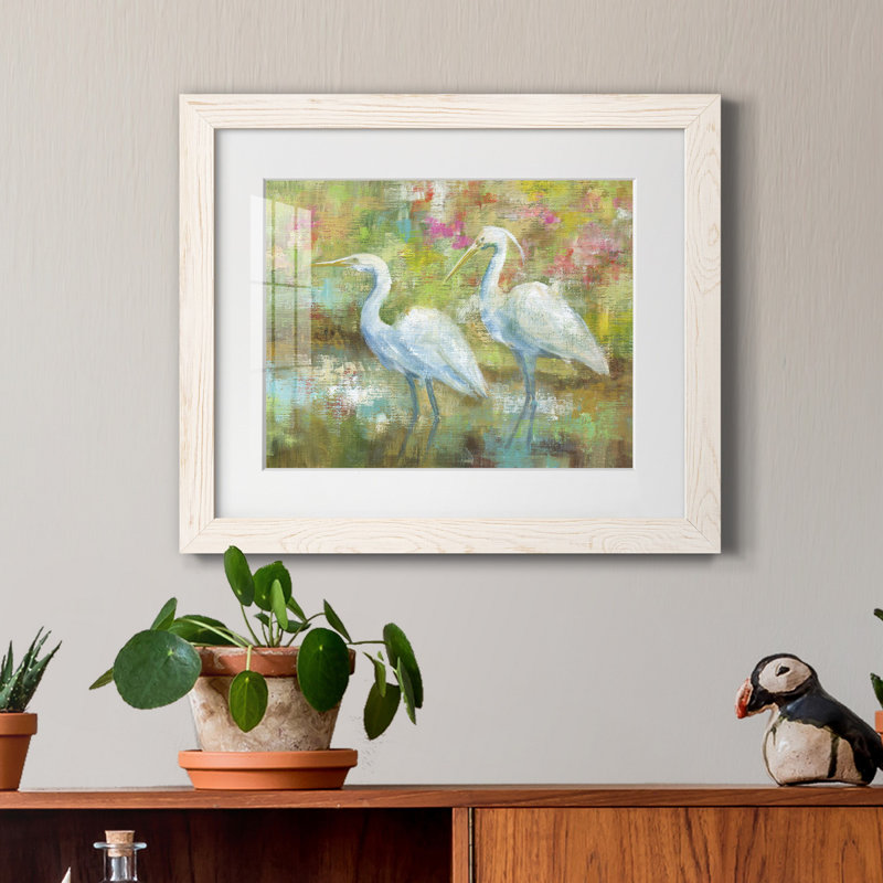 «Egret Tapisserie», reproduction d'art graphique sur papier encadré, Cadre blanc, H 20 po x l 17 po x P 1,5 po