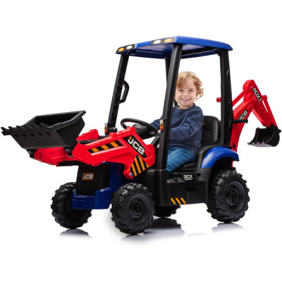 12V Kids Electric Vehicle, 4 in 1 Ride on Excavator & Bulldozer with Remote Control, Front Loader, Digger, Horn, Adjustable Seat