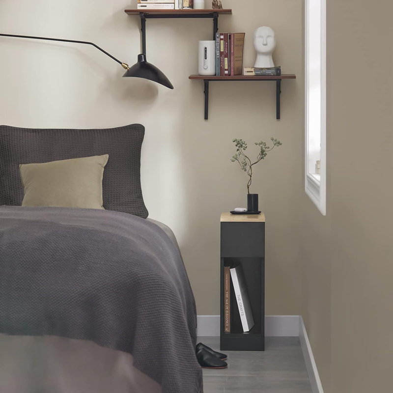 Modern End Table With Drawer, Nightstand Storage Side Table For Small Spaces, Black