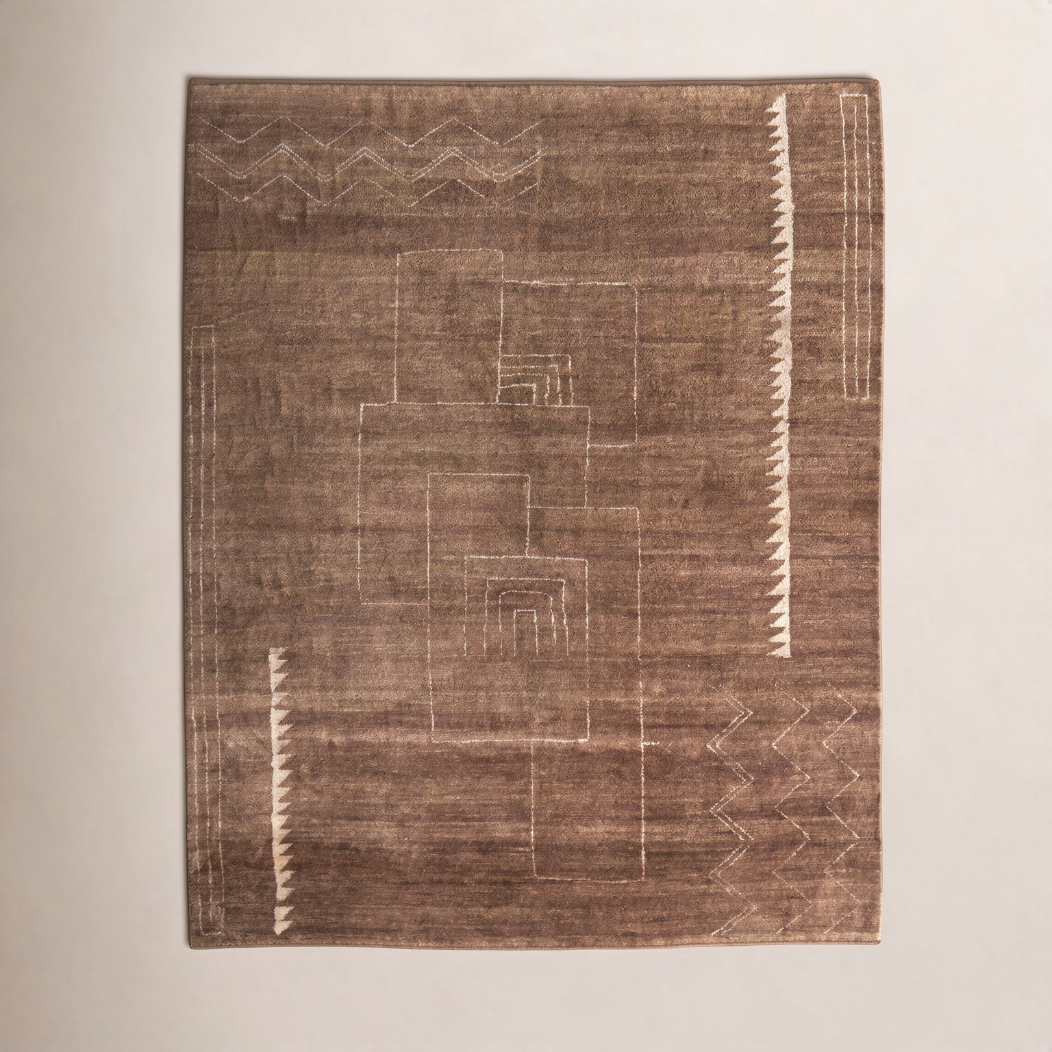 Monaco Brown Hand-Knotted Abstract Rug, Rectangle 8'6" x 11'6"