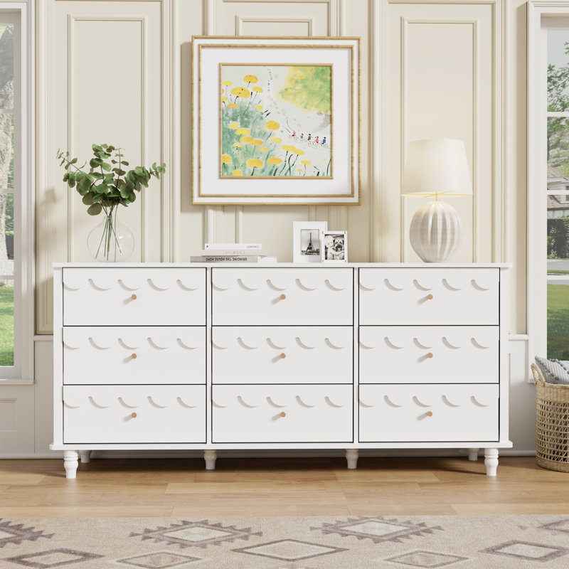 Commode de décoration florale 9 tiroirs 63,1 po, Blanc