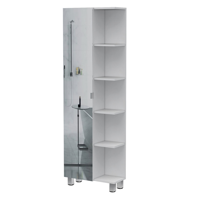 Armoire à linge avec miroir Wengue, Blanc