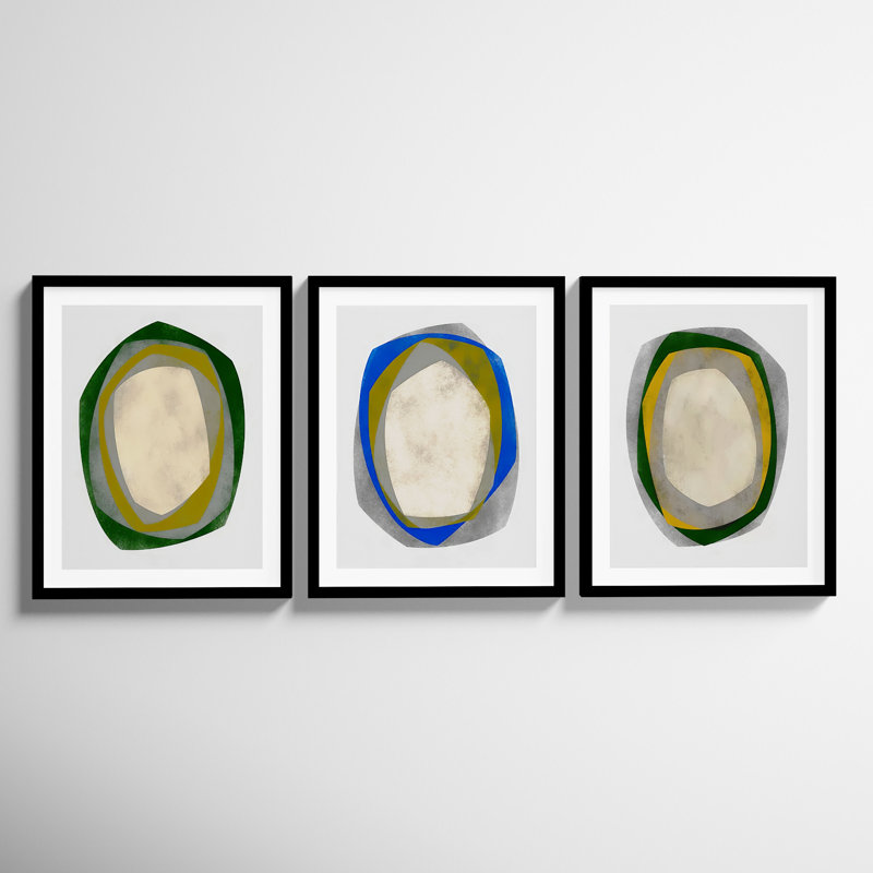 Geode 1-3 by Jacques Pilon, 20" H x 16" W, Black Framed